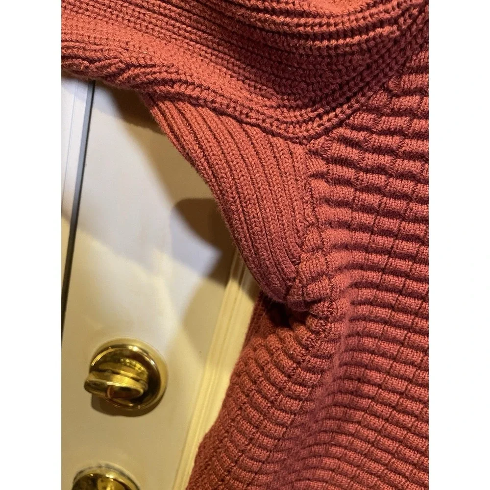 Duluth Trading Co Mens Large‎ Rust Orange Waffle Knit Mock Neck Button Sweater